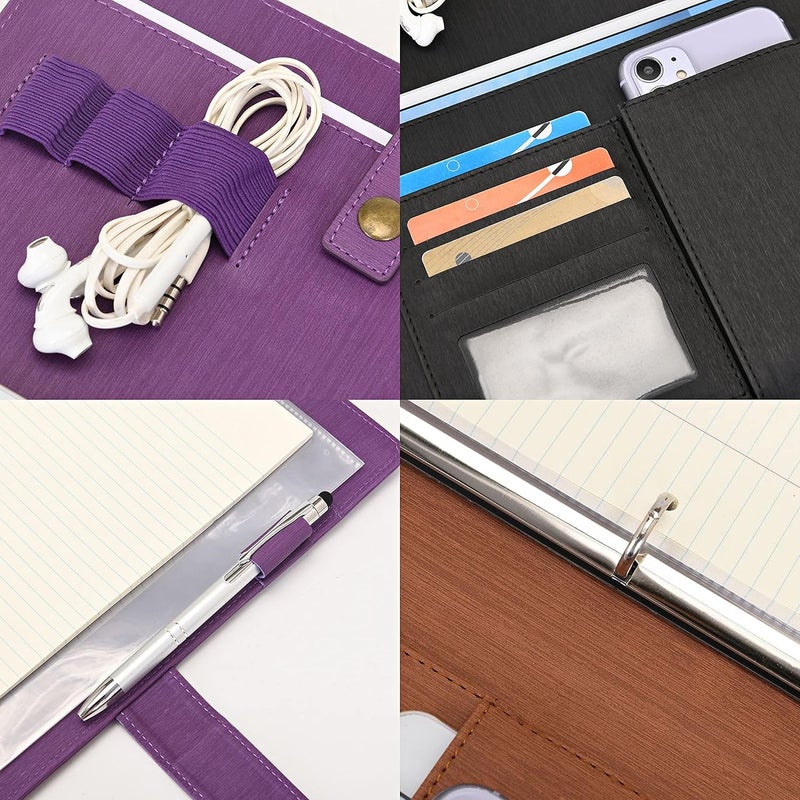 WONDERPOOL A4 PU Leather Portfolio Holder Ring File Document Case with Removable Binder Clipboard, Multi Pocket and Legal Pad for Business Organizer Interview and Meeting (Wine red) - Image 4